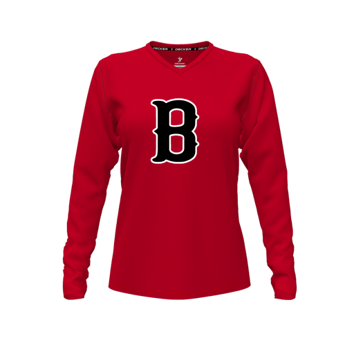 [FTLVCFRD-FYXS-LOGO2] Decker Comfort T-Shirt (Female Youth XS, Red, V Neck, Logo 2, Long Sleeve)