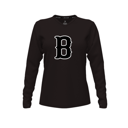 [CUS-DFW-TEES-PER-VNK-LSL-BLK-FYXS-LOGO2] Performance T-Shirt (Female Youth XS, Black, V Neck, Logo 2, Long Sleeve)