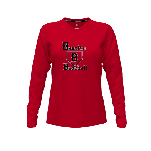 [FTLVPTRD-FYXS-LOGO1] Decker Performance T-Shirt (Female Youth XS, Red, V Neck, Logo 1, Long Sleeve)