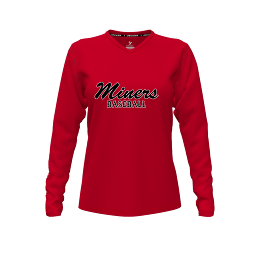 [CUS-DFW-TEES-PER-VNK-LSL-RED-FYXS-LOGO3] Performance T-Shirt (Female Youth XS, Red, V Neck, Logo 3, Long Sleeve)